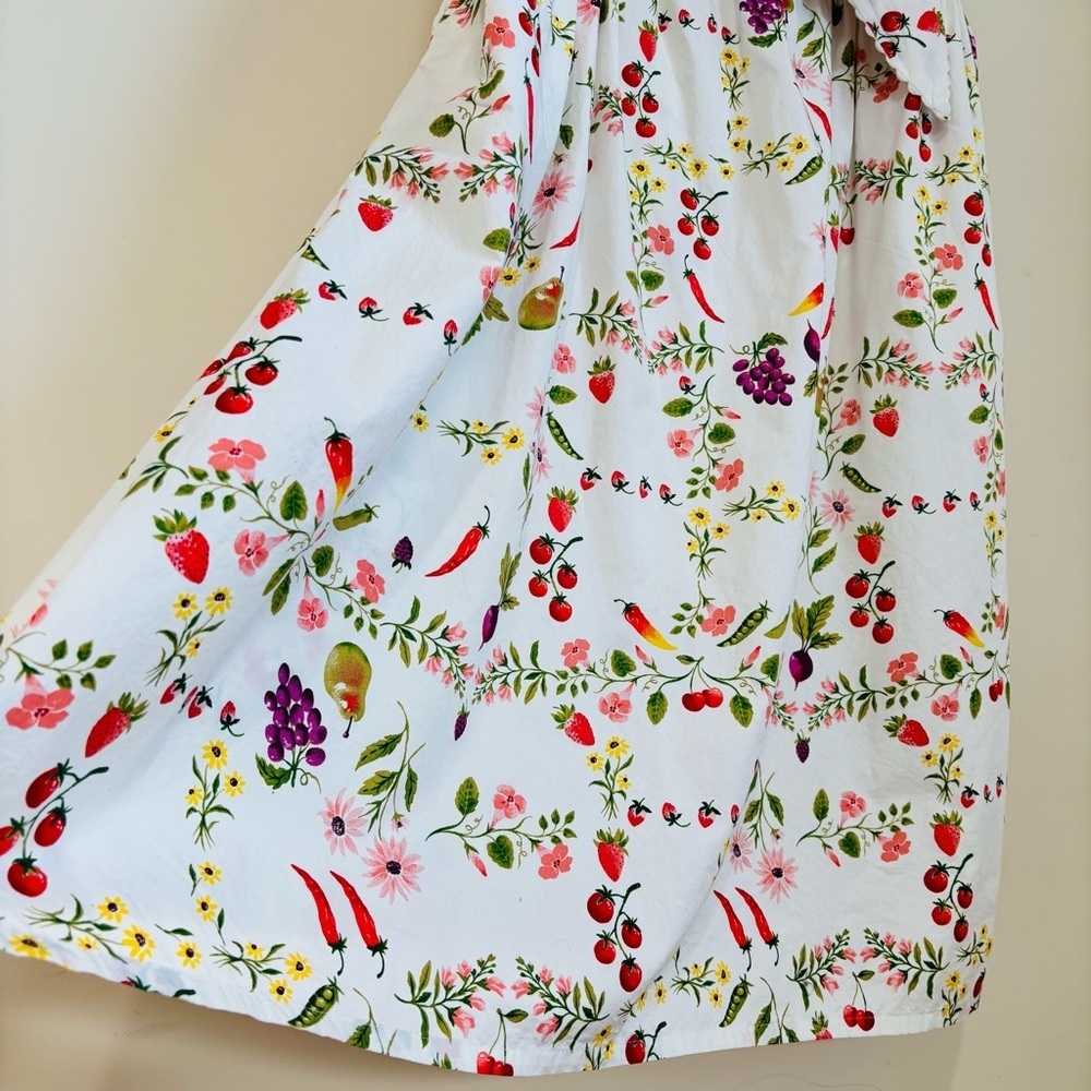 Old Navy White Green Fruits Floral Tie Front Smocked Sleeveless Midi Dress Sz 2X - Picture 6 of 16